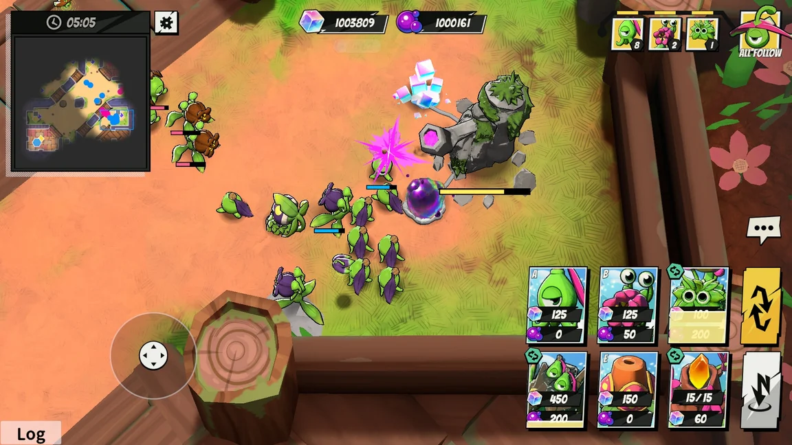 Plant armies battling in a garden arena